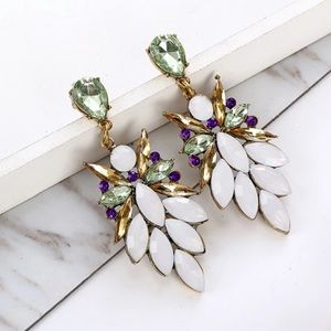 Gold Crystal Glass Pendent Drop Gem Earrings